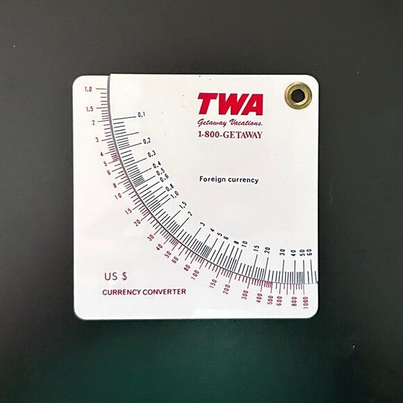 Vintage TWA GETAWAY World time Chart & US Currency Converter. 1987 - Picture 2 of 3